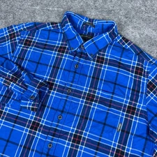 Eddie Bauer Shirt Men Large Tall Blue Plaid Flannel Classic Long Sleeve Button