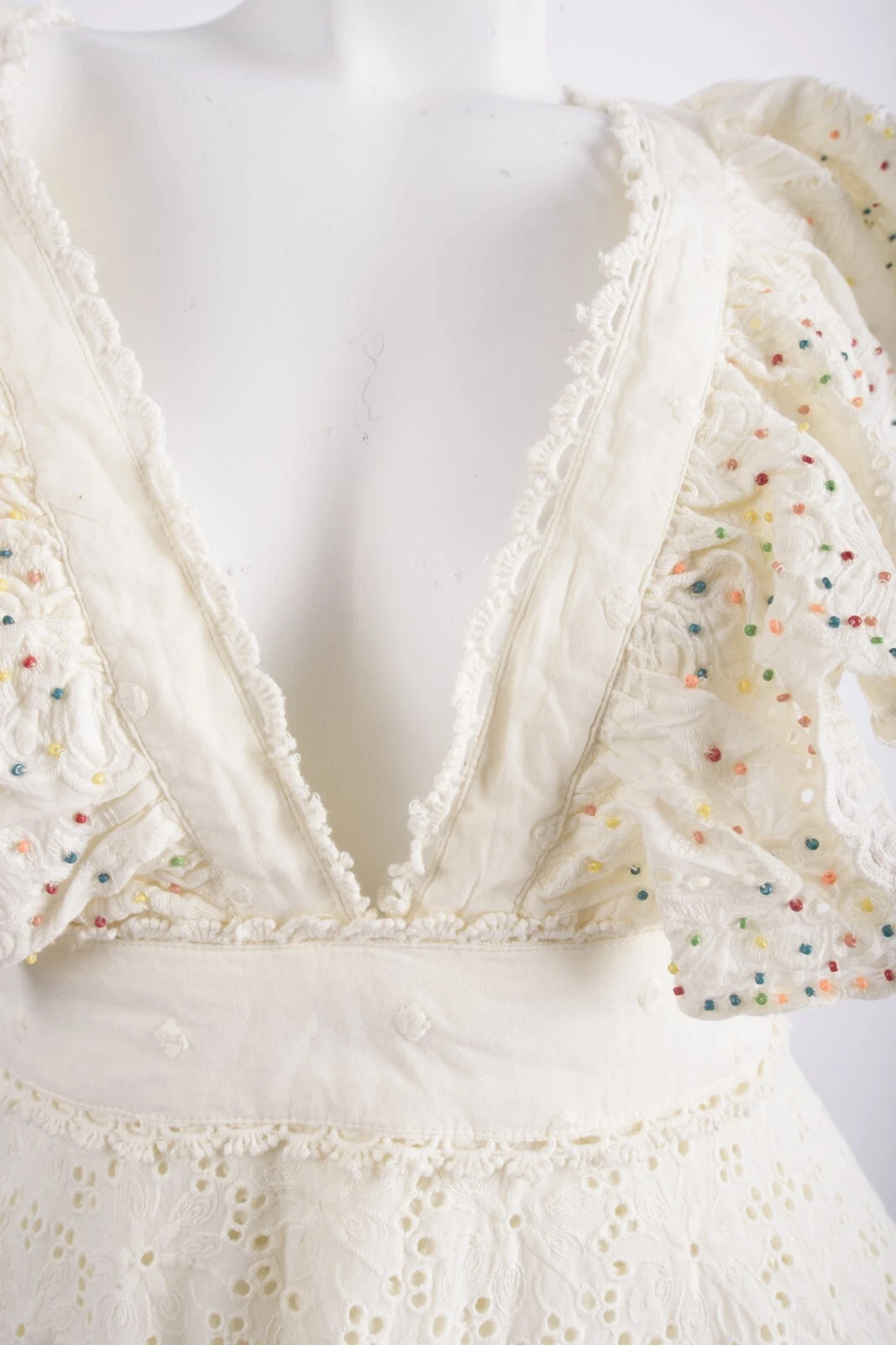 OFF WHITE Abito da donna Farm Rio con toppa occhielli XS bianco sporco manica corta nuovo con etichette