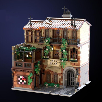 Medieval Style House Modular Building with Balcony and Interior MOC Build