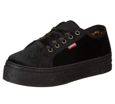 black velvet platform trainers