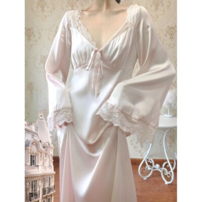 Damen Satin Nachthemd Nachtwäsche Damen Spitzenbesatz Nachthemd Kunstseide Pyjama