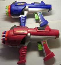 Lot of 2 NERF Dart Tag Hyperfire Rotating 10 Barrel Blaster Red Blue w/ Ammo