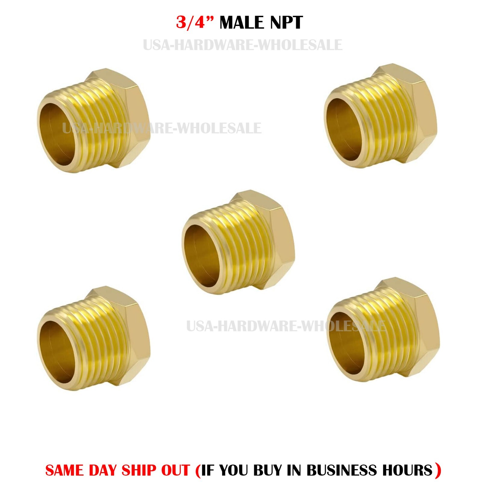 5PC 3/4" male NPT Cored Hex Head Plug Brass Pipe Fitting NPT fuel water air 3/4
