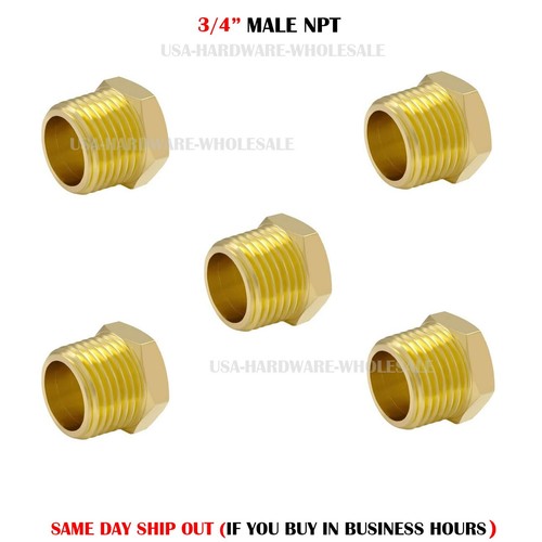 5PC 3/4" male NPT Cored Hex Head Plug Brass Pipe Fitting NPT fuel water air 3/4