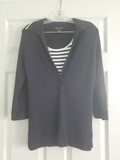 Grace Diane Lewis Cardigan Tank, Donna, Tunica Twinset Nero Bianco Righe Med.