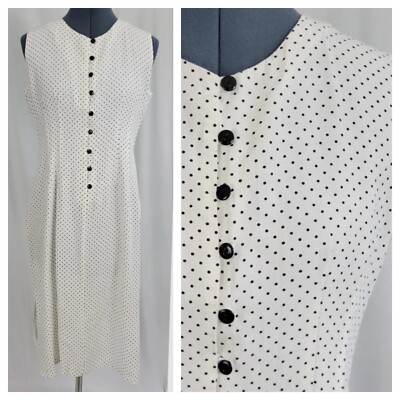 Vintage Petite Focus White Sleeveless Dress with Black Polka Dots Size 12P