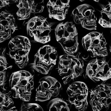 Skull Fabric BTY, Tossed Skull and Smoke Flame, CD2099, Cotton, TheFabricEdge