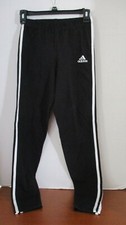 ADIDAS Black w/ White Stripes ATHLETIC WARM UP PANTS Youth Medium
