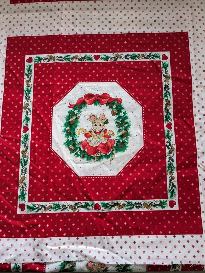 Mistletoe Mice Christmas Fabric Cotton Pillow Panel Cut Sew VIP Cranston Red Lot - Image 2 of 4