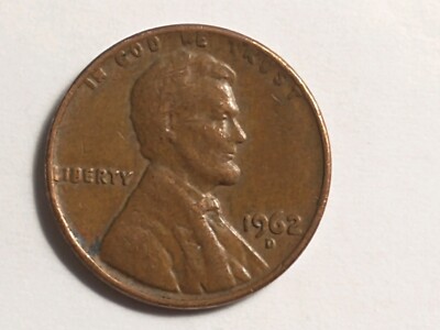 1962 D Lincoln Penny with Error on Top Rim L in Liberty, IN GOD WE TRUST .