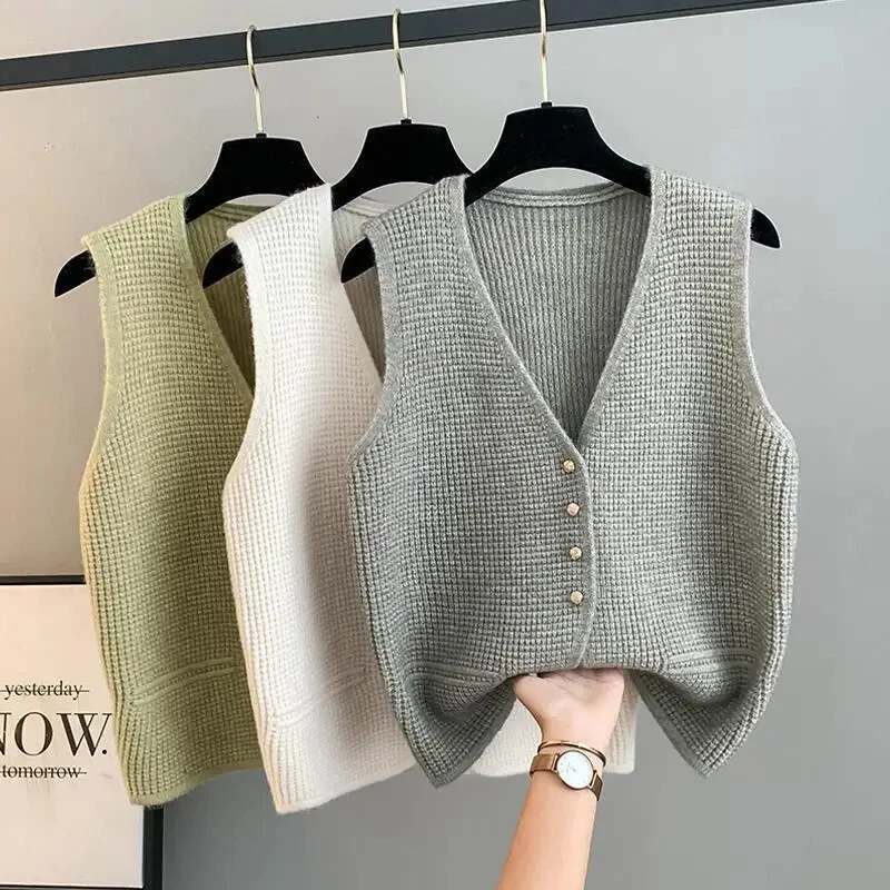 OFF WHITE Elegante gilet in maglia donna autunno inverno gilet felpato giacca spalla