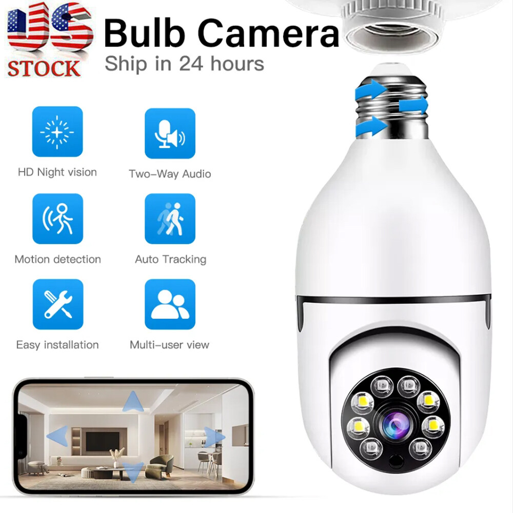 Wireless WiFi Light Bulb Camera Outdoor 360° Panoramic 1080P Security
