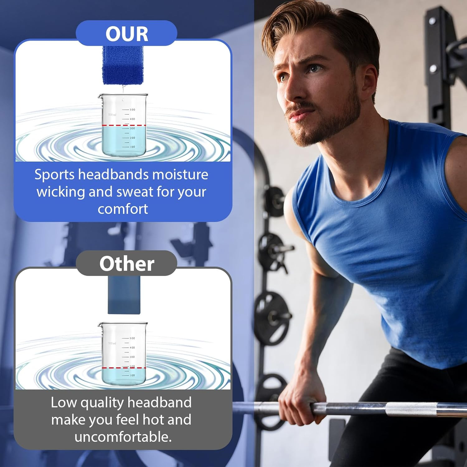 5 Pack Men & Women Sweatband Headband Terry Cloth Moisture Wicking for Sports Te