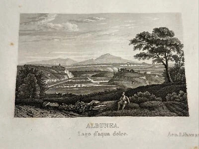 Albunea Lago d'aqua dolce Antik Stahlstich 1858 Mediterranean Landschaft - Bild 1 von 4