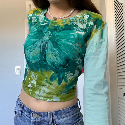 long sleeve tie dye crop top