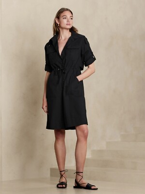 NWT Banana Republic TRENCH-BACK SHIRTDRESS, BLACK SIZE LP L P      #628566 X1205