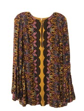FREE PEOPLE Bell Sleeve Mixed Print Tunic Dress Boho with Keyhole Accents Size 2