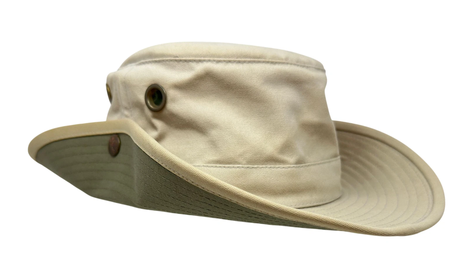 Tilley Hat 7 3/8 Khaki Canvas Boonie Sun Hat Snap Brim Chin Cord Outdoor Travel