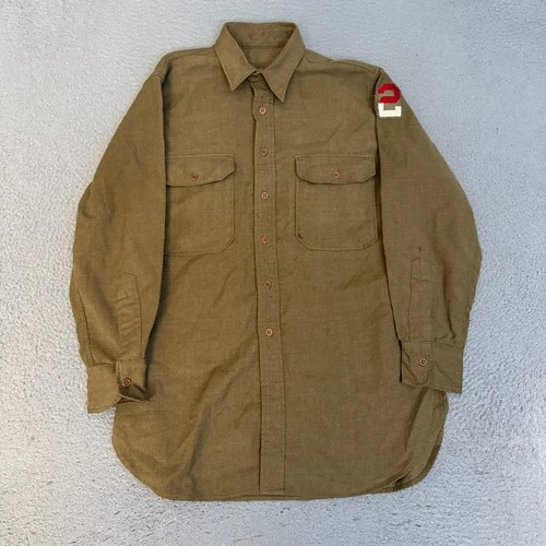 WW2 US Military Uniform Shirt Mens Size 15.5 - 32 Green Long Sleeve Button Up