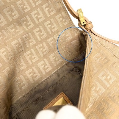FENDI Vintage FF Logo Zucchino Mamma Baguette Shoulder Bag Beige