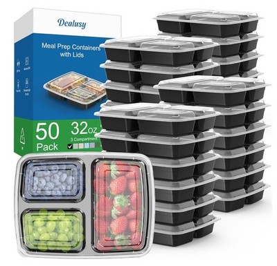 100-Piece-32oz Meal Prep Containers Reusable with Lids 3-Compartment,Go Take Out