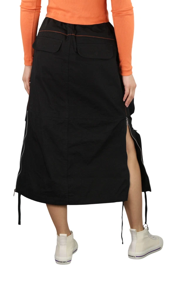 Diesel O-Mirta-Nl Femmes Jupe W26 Noir Midi Bande en Caoutchouc Patch Sac RRP275 - Photo 2/4