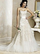 Maggie Sottero Strapless Fit  Flare Lace Tulle Corset Back Ivory Size 6