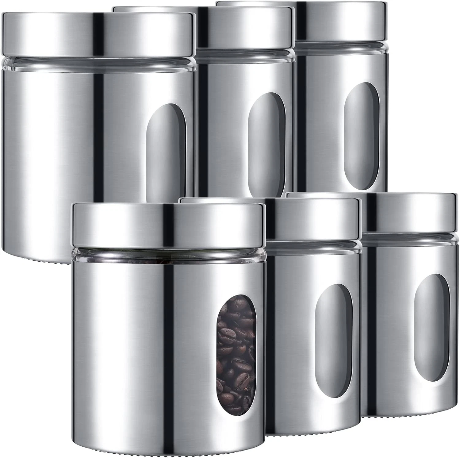 Airtight Glass Canister Set Of 6 Kitchen Storage 20 Oz Each
