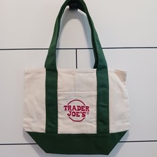 Trader Joe's NWT Ltd Ed Mini Canvas Collectible Tote, In Hand, Nat/Hunter Green