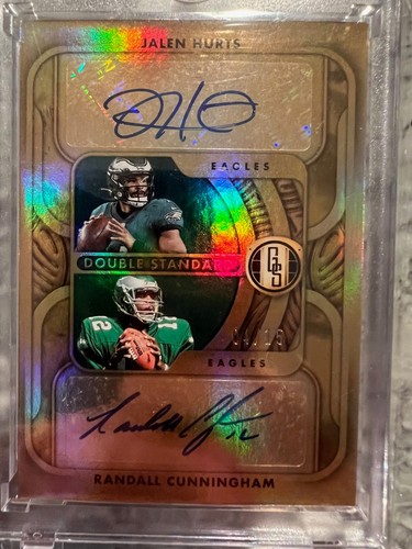 Jalen Hurts, Randall Cunningham #DS-HC 2022 Panini Gold Standard Double Standard Autographs card