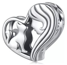 Cat 100% Sterling Silver 925 Pet Lover Charm Bead Kitten Heart Animal Charms
