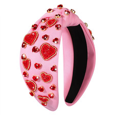 Valentines Day Headband Red Pink Heart Headband Jeweled Crystal Knotted Valentin