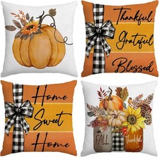 Fall Pillow Covers 18x18 Set of 4 Rustic Indoor Outdoor Orange