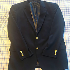 Alan Flusser Men's Navy Solid Blazer 46R Poly/Viscose Single-Breasted 2-Button
