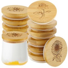 Gueevin Oui Yogurt Jar Lids Natural Bamboo Wooden Oui Lids Decorative Lids with