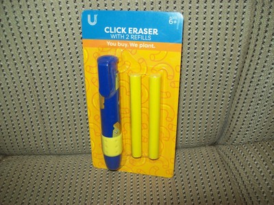 Click Eraser Blue with 2 Yellow Refills, by Ustyle, in sealed package