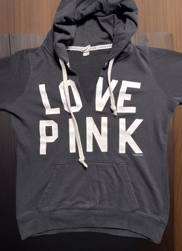 UNDERCOVER Felpa con cappuccio pullover vintage~VICTORIAS SECRET ROSA taglia M donna nero logo