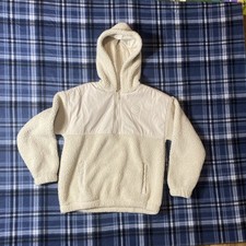 Abercrombie Kids Hooded 1/4 Zip Beige Sherpa Relaxed Fit 9/10