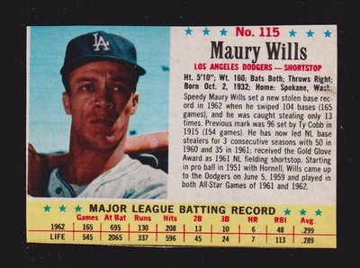 1963 POST CEREAL #115  Maury Wills  LOS ANGELES DODGERS  EX+   A