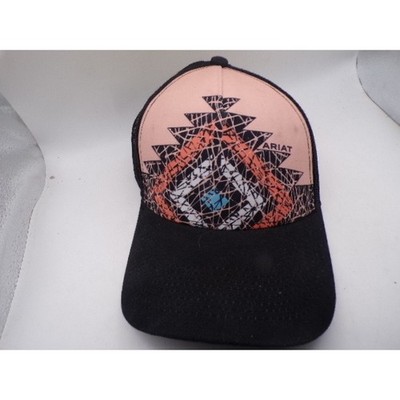 Ariat Womens Trucker Hat Black Peach Aztec Geometric Snapback Mesh Cap