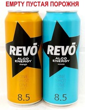REVO Mango & Kokos Energy Drink Empty Cans 2×500ml Ukraine 2025-2026 Bottom Open