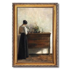 Gold Framed Vintage Woman Reading Portrait Wall Art Painting Moody Classical ...