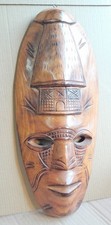 MASQUE TRIBAL MURAL en bois sculpté à la main art style africain (Ht.45cm)