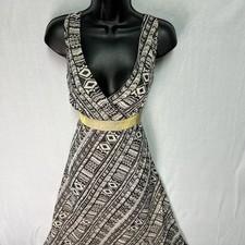 Metrosyle Geometric Maxi Dress Black White Gold Waist Boho Sleeveless M Casual