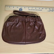 vintage brown leather pouch-style wristlet clutch