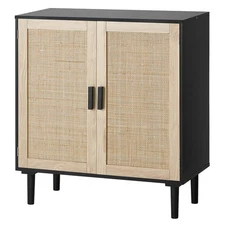 Rattan Cabinet Storage 2 Magnetic Doors and Adjustable Shelves Buffet Sideboard