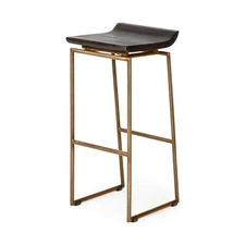 Mercana Givens 30.25" Seat Height Brown Wood Seat Gold Metal Base Stool