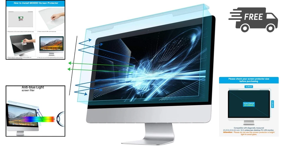 Blue Light Screen Protector for 23 24 inch Monitors Eye Protection Filter Film - Image 2 of 4