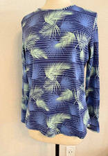 Hang Ten Rash Guard Swim Shirt Long Sleeve UPF 50 Leafs Pocket Large Blue