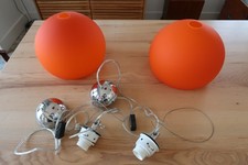 Scandinavian design orange glass ball-pendant light, 30cm dia, two available